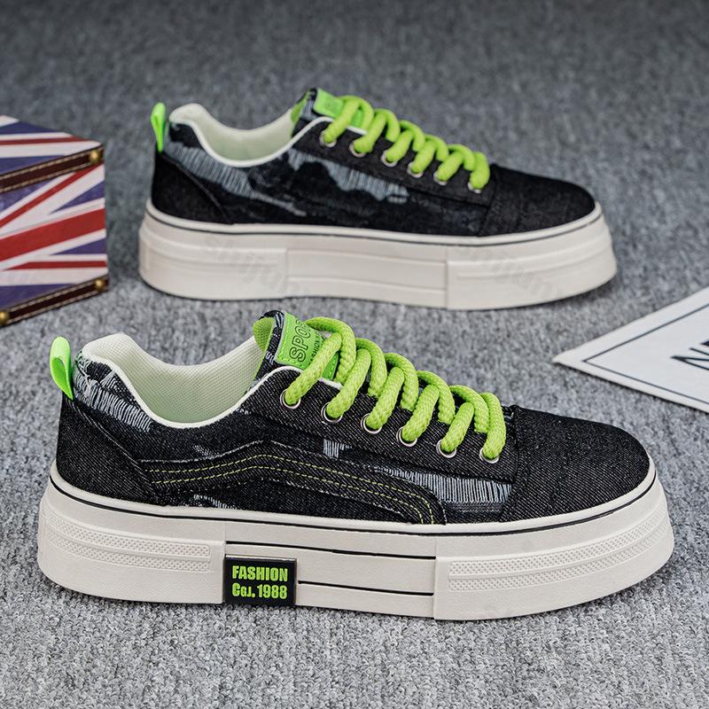 Fashion Men's Fashion Trend Thick Soled Casual Denim Fabric Shoes 2025 Autumn Shallow Mouth Comfortable Non Slip Lace Up Chunky sneakers