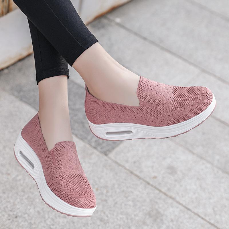 Women's one-pedal foot cover Lazy thick-soled heightening air cushion sports rocking shoes Flying woven mesh breathable casual women's shoes