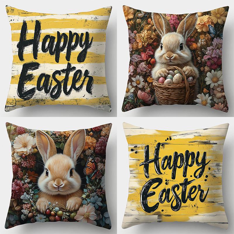 Easter Cartoon Printed Bunny Egg Pillowcase Home Sofa Cushion Cover Bedroom Bedside Pillow Cover