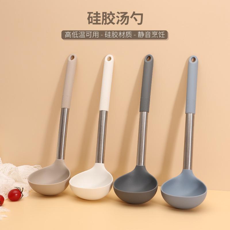New Stainless Steel Silicone Tail Cover Kitchen Utensils Soup Spoons Reusable Kitchen Soup Tools Portable Kitchen Accessories
