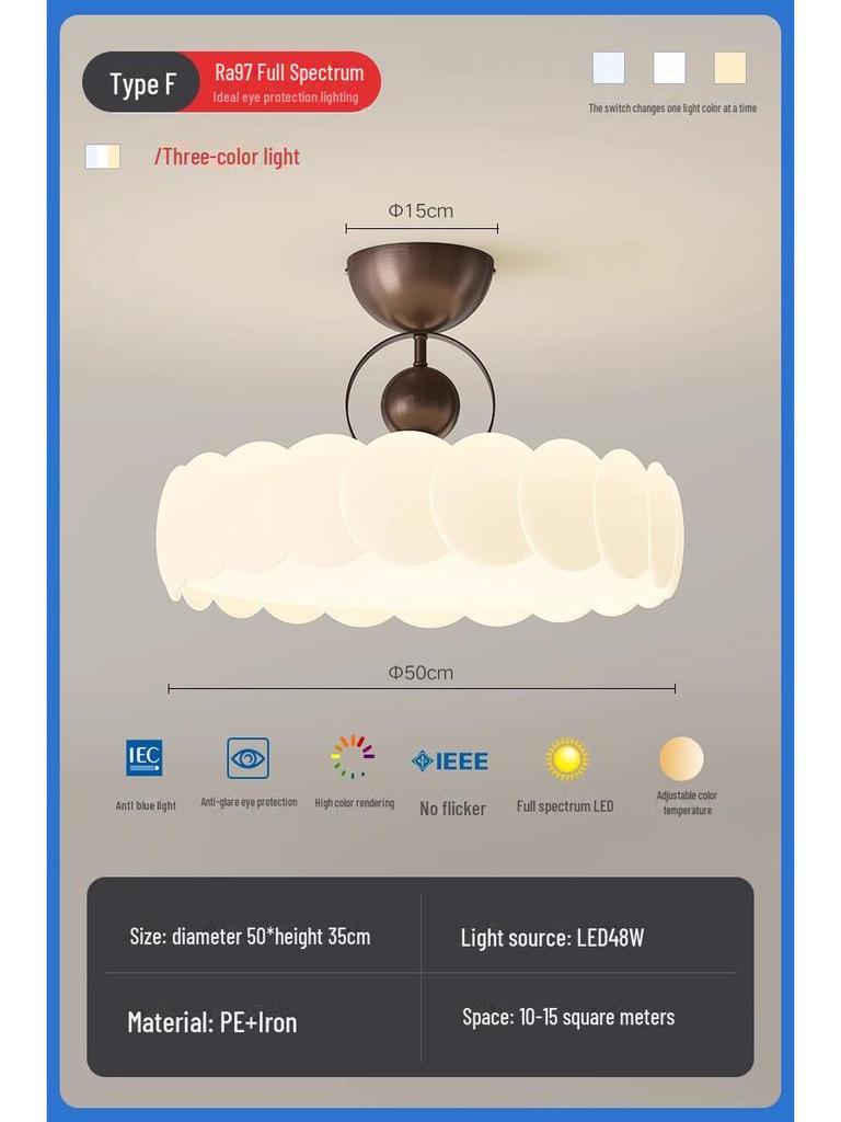 Vintage Cream French Ceiling Lamp 2025 – Full Spectrum Eye Protection for Bedrooms & Studies