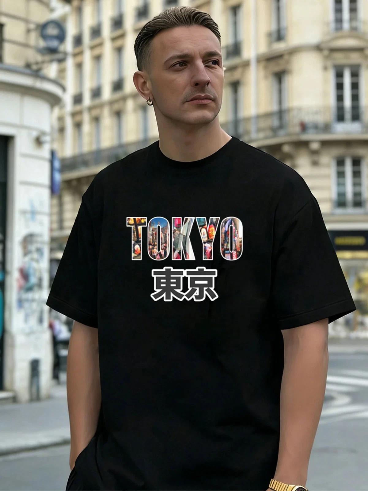 Tokyo Cityscape Graphic 100% Cotton Men s T-Shirt, Suitable for Daily Streetwear L