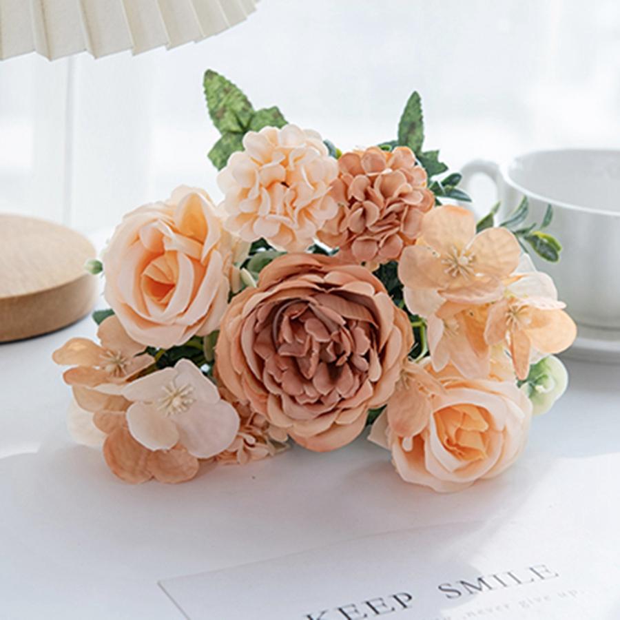 

Artificial Flowers Silk Rose Peony Hydrangea Festival Wreath Decora Wedding Wreath Home Room Table DIY Gifts Craft Accessories 1 pc шампанського