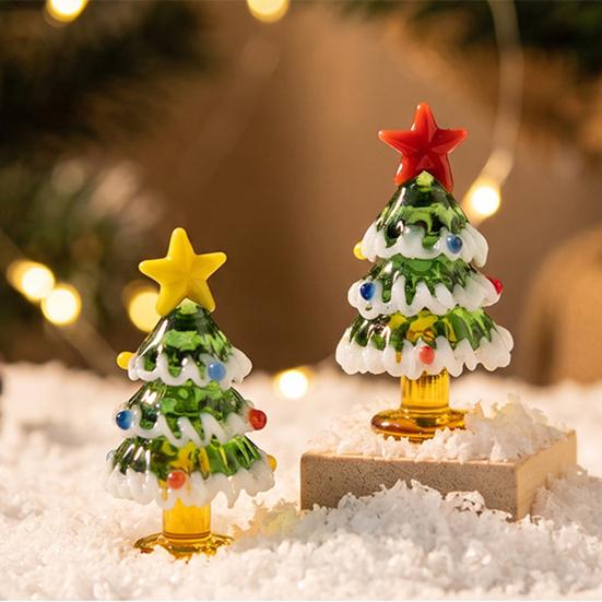 Collectable Glass Table Decor Handmade Mini Christmas Tree Figurine, Blown Tabletop Ornament with Solid Craftsmanship Pieces Star Topper, Desktop for