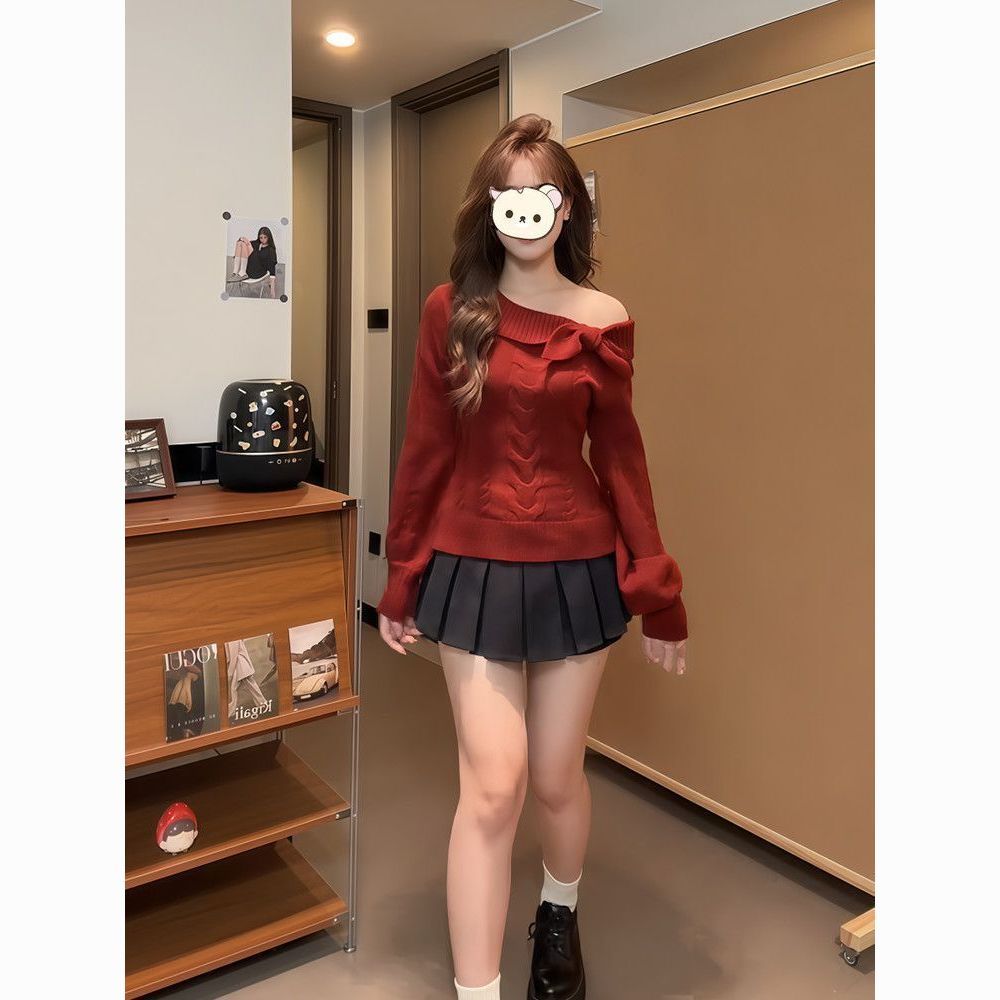 Suéter de Punto con Lazo Estilo Coreano Y2K para Mujer Dulce Japonés Delgado Suéter para Dama de Oficina Otoño Invierno Suéter Liso