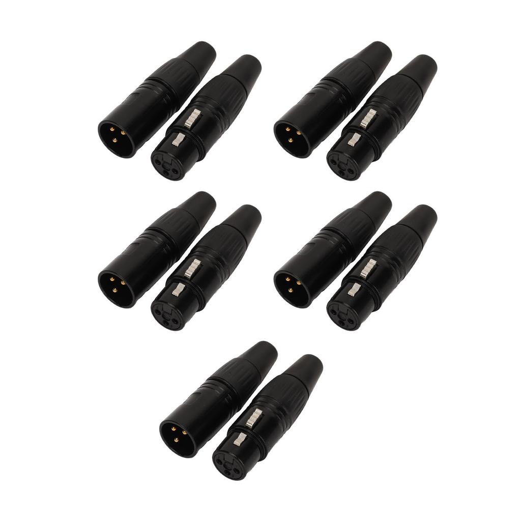 5 Pair XLR Plug 3 Pin Male Female XLR Microphone Audio Cable Connector Gold Plated