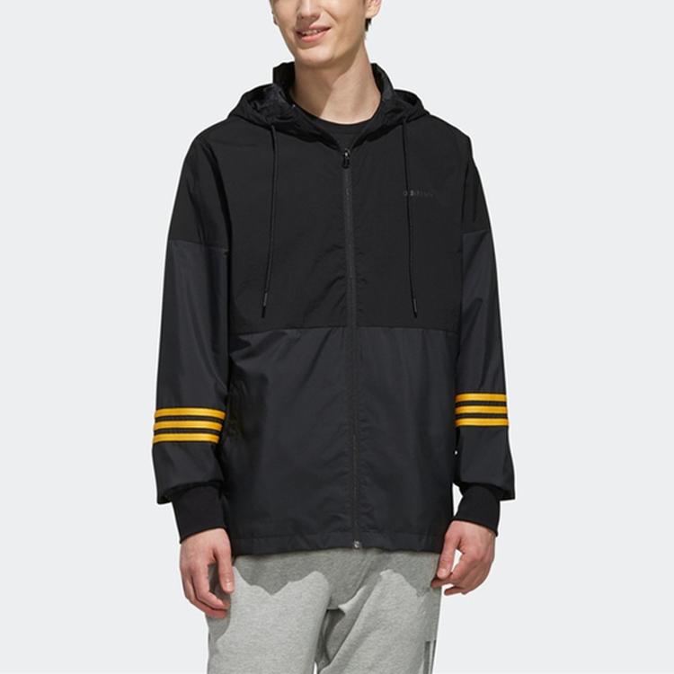 Adidas Neo Casual Sports Spliced Hooded Windbreaker Jacket Men Outerwear Black FK9947