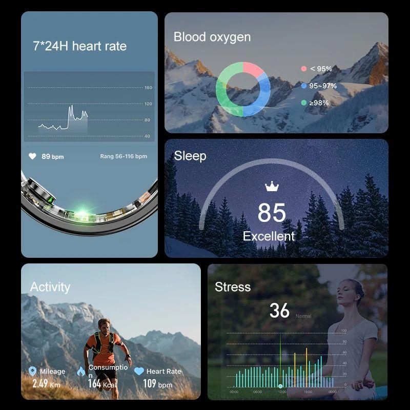 Smart Ring Multi Sport Modi Fitness Tracker 5ATM Wasserdicht Schlaf Blut Sauerstoff Herzfrequenz Überwachung Schritt Zählen Smart Ring