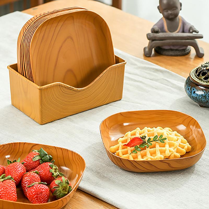 Creative Imitation Wood Plastic Snack Plate Vinegar Dish Home Sushi Breakfast Dried Fruit Snack Tray Bone Spitting Dish