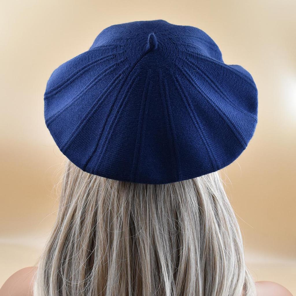 French Women's Wool Knit Striped Beret: Warm, Elastic, Brimless Winter Hat