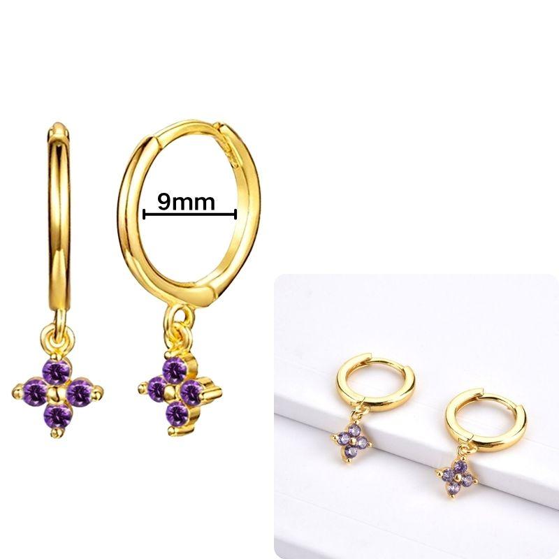 Damen 925 Silber Ohrstecker Lila Zirkon Ohrringe Creolen Lila Kristall Anhänger Ohrring Mode Hochzeits Schmuck