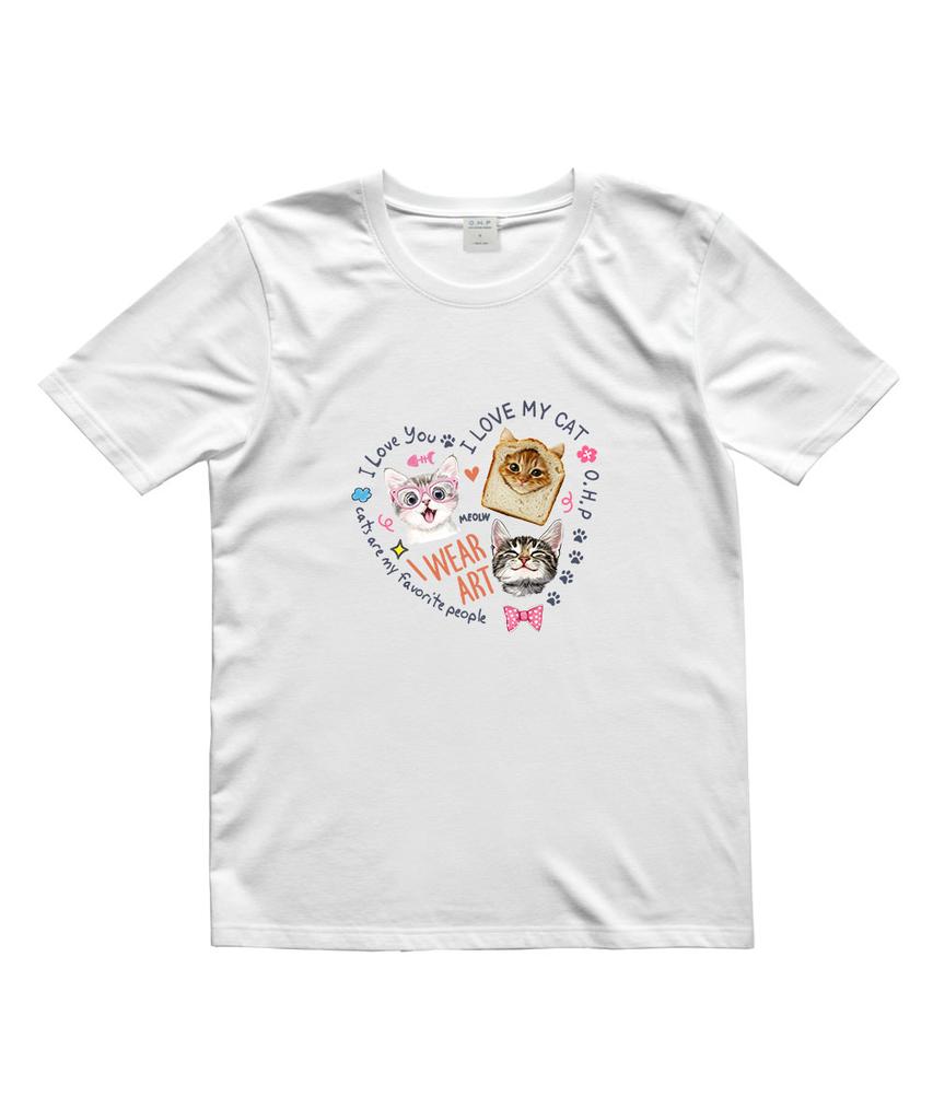 ONEHUNDREDPERCENT FOR WOMAN Ohpxharmonia Heart Cat Women Basic Short Sleeve Tee