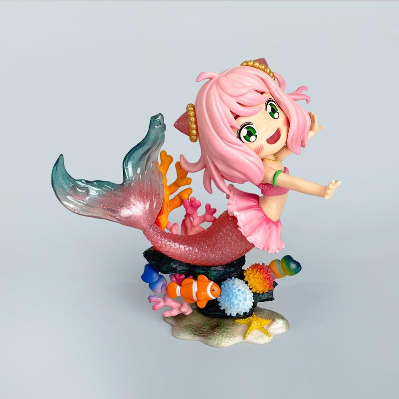 Mermaid Anya Forger Gk Anime Figure Cute Prize Model Desktop Ornament Doll Computer Case Decoration Collectible Trendy Toy Gifts