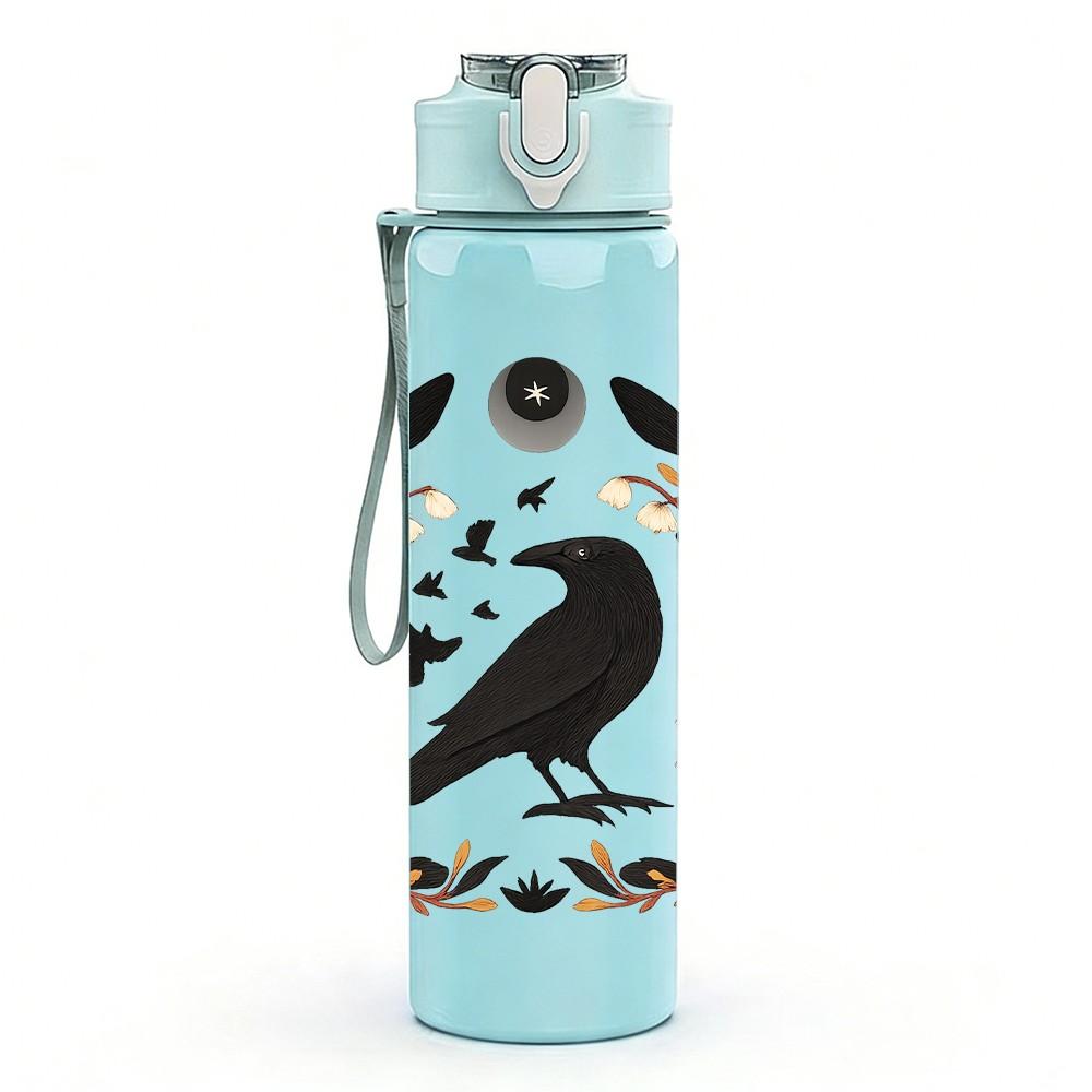 1PC Wreath Crow Bird Art 750ml Color Plastic Sports Water Bottle Leakproof Flip Straw Lid Suitable for Sports Office Home Use