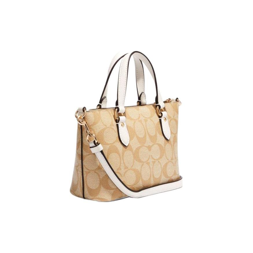 Coach Gallery 20 Zip Closure Classic Print Canvas And Leather Handbag Shoulder Bag Crossbody Bag Small Women Handbags Khaki White CH468-IMDQC