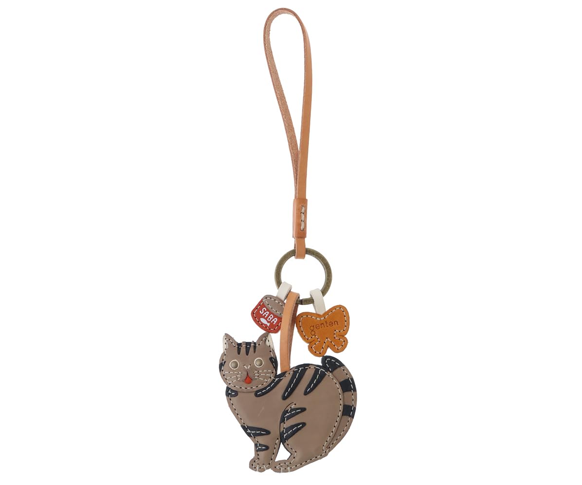 

Кожаный брелок Tabby Exciting Gray [Genten], Кот, Брелок, серый