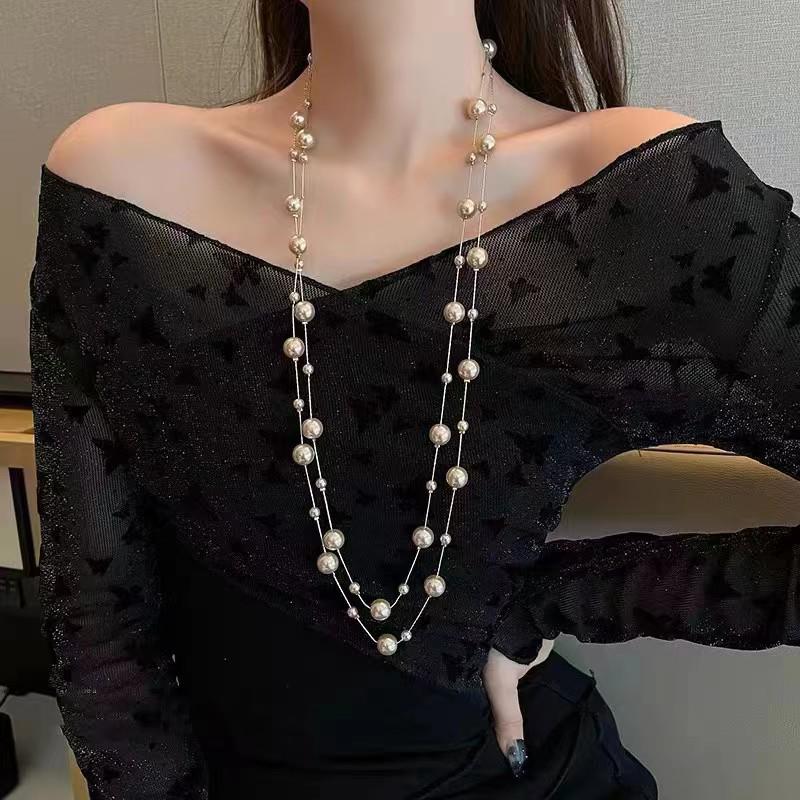 Korean Pearl Necklace: Luxurious Long Sweater Chain for Autumn/Winter