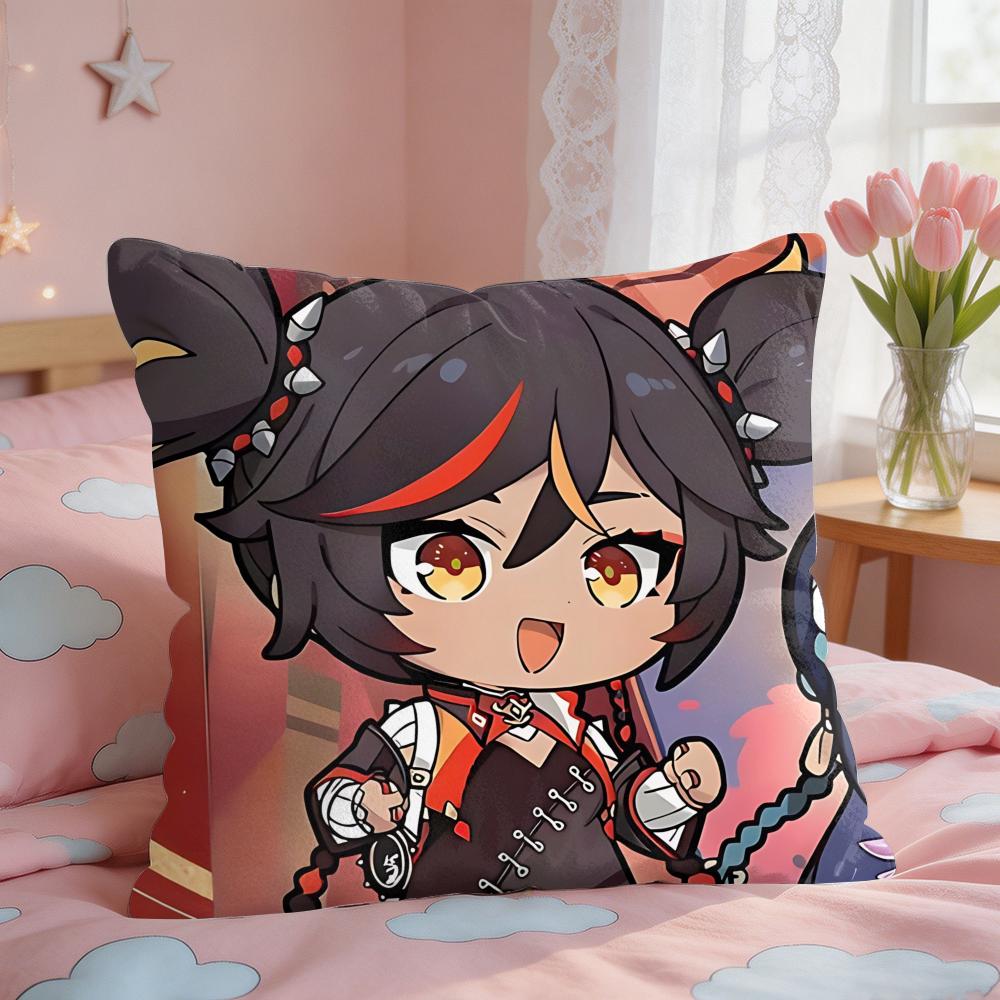 Xinyan Cute Genshin Impact Cushion Cover Square Short Plush Pillow Case Living Room Sofa Home Decor Funda X