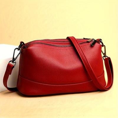 Simple Genuine Leather Crossbody Bag, Solid Color Shoulder Bag, Fashion Multi Pockets Purse For Women
