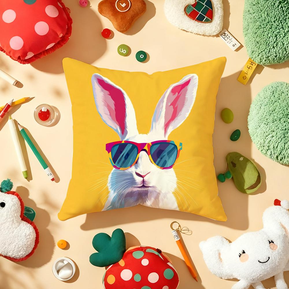 Süßer Hase Kunst Kissenbezug Plüschstoff Weich Beidseitig Bedruckt Sofa Warm Winter Zuhause Kindergeschenk Kissenhülle
