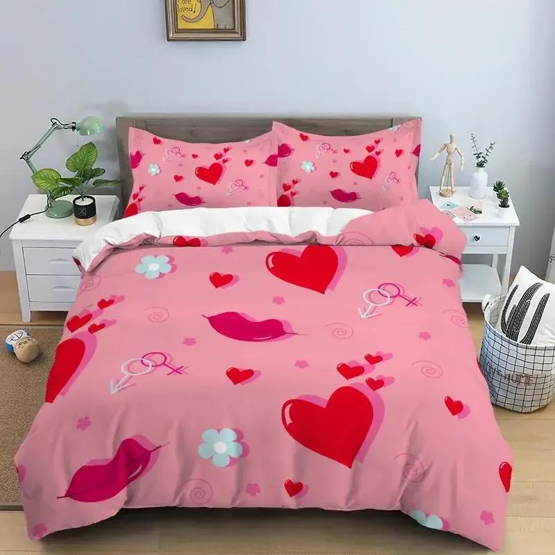 Love Heart Simple Plaid Comfortable Duvet Quilt Cover Pillowcase Bedding Set Children Bedroom Decoration Home Textile