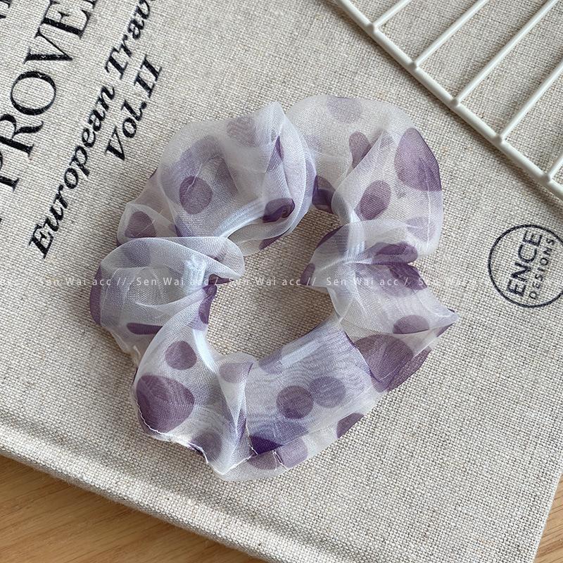 

Purple romantic polka dot mesh satin large intestine hair band retro gentle back head tie rubber band high elastic hair rope