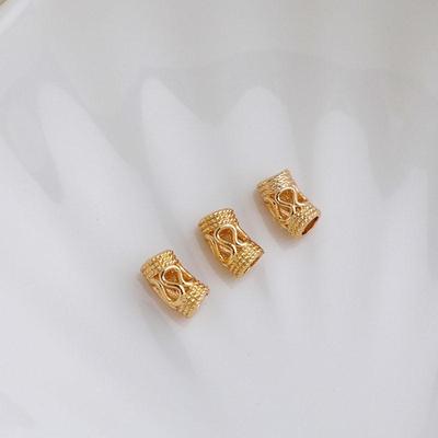 14K Gold Plated W-Shaped Carved Tube Spacer Beads for DIY Handmade Jewelry