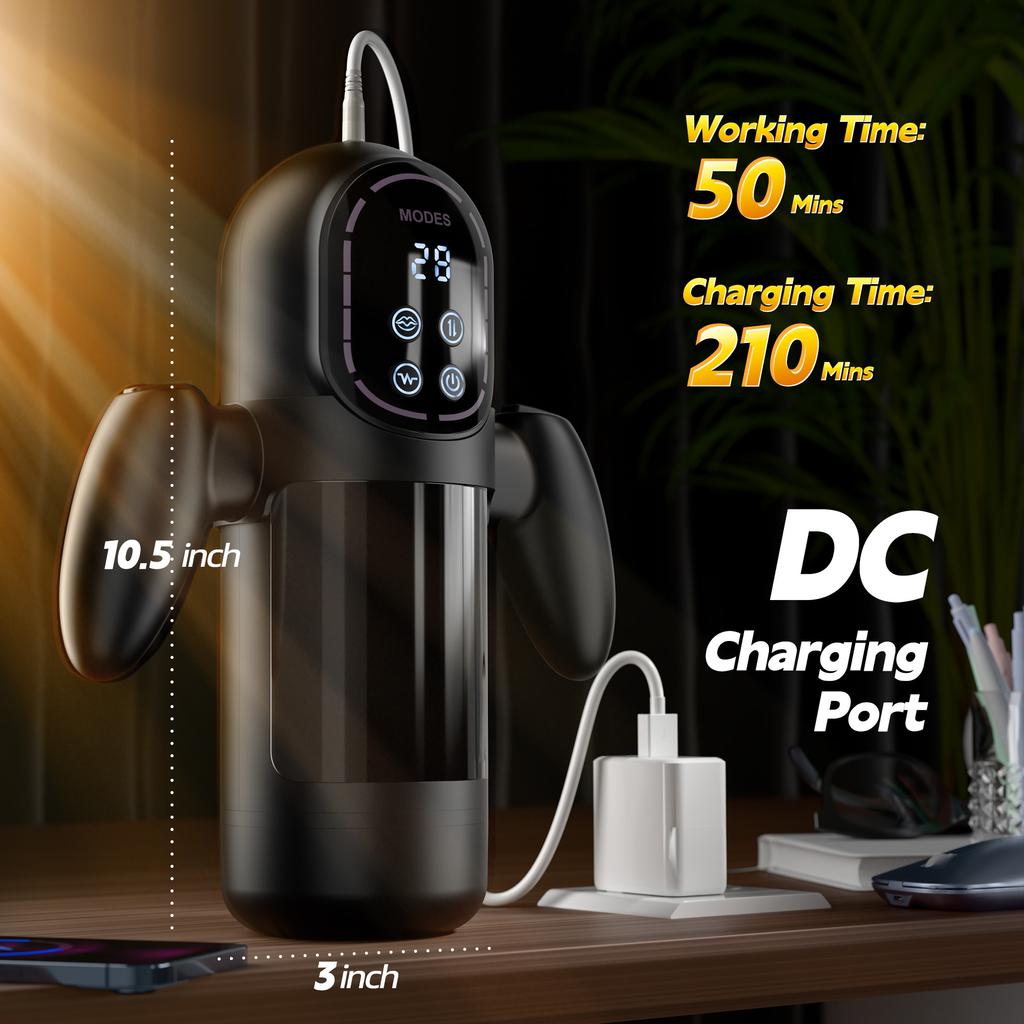 Portable Automatic Sucking Telescopic Male Masturbator 3D Textured Penis Pump Male Vibrator Blowjob Sex Machines LCD Display with Handle USB Charging