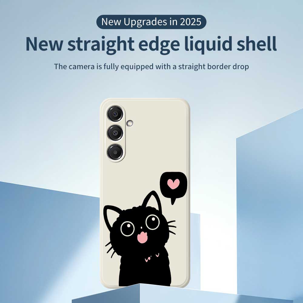 For Samsung Galaxy A16 5G/4G Case Love Black Cat Pattern Printing Straight Edge TPU Phone Back Cover