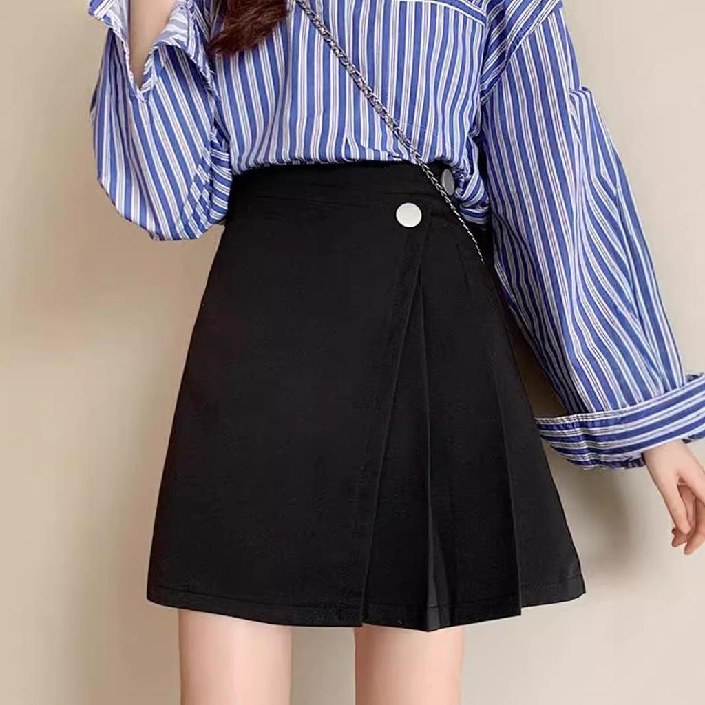 2024 Spring Women's Black High-Waist Irregular A-Line Skirt, Korean Style