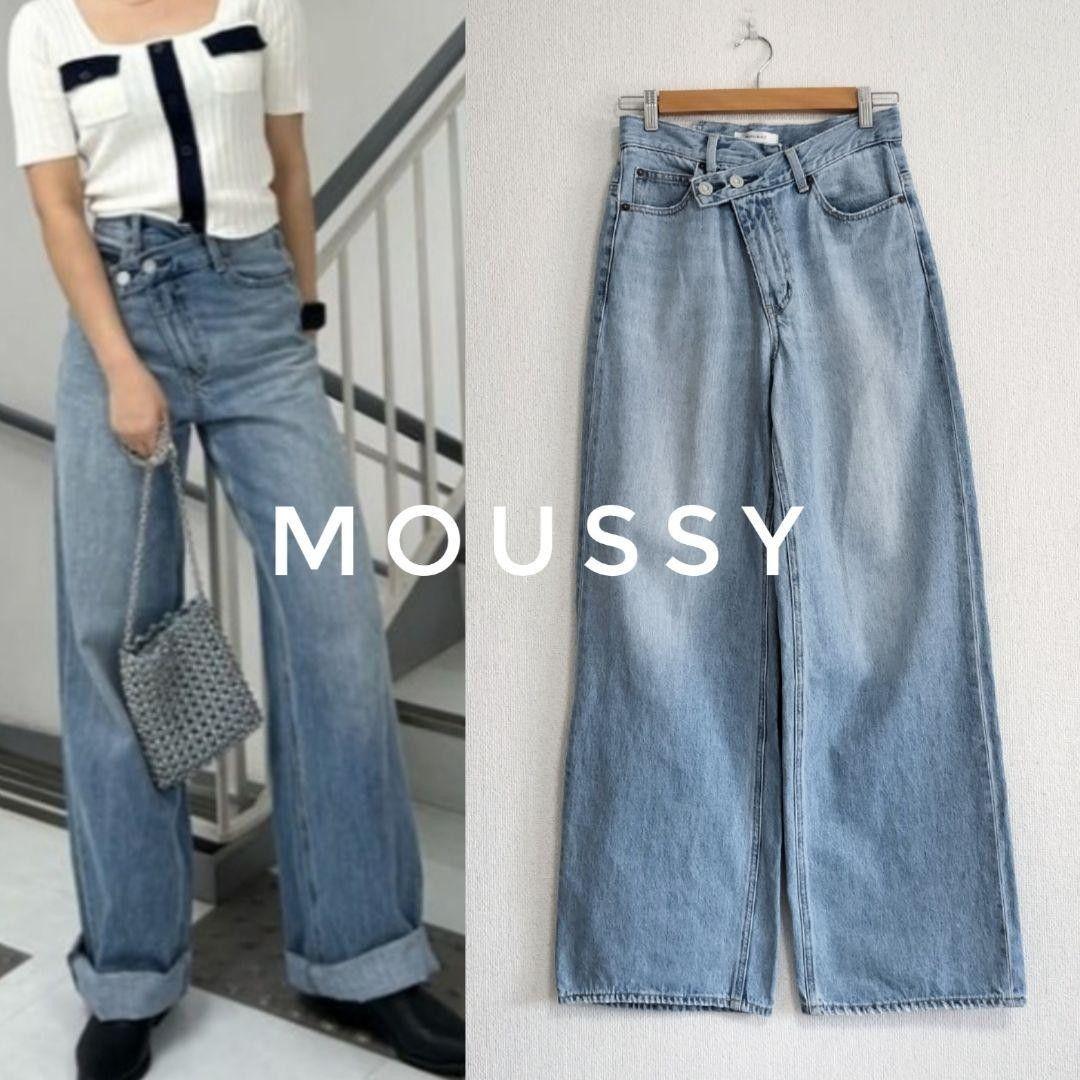 MOUSSY Cross Waist Wide Straight Denim 2 Light Blue Mousy Jeans