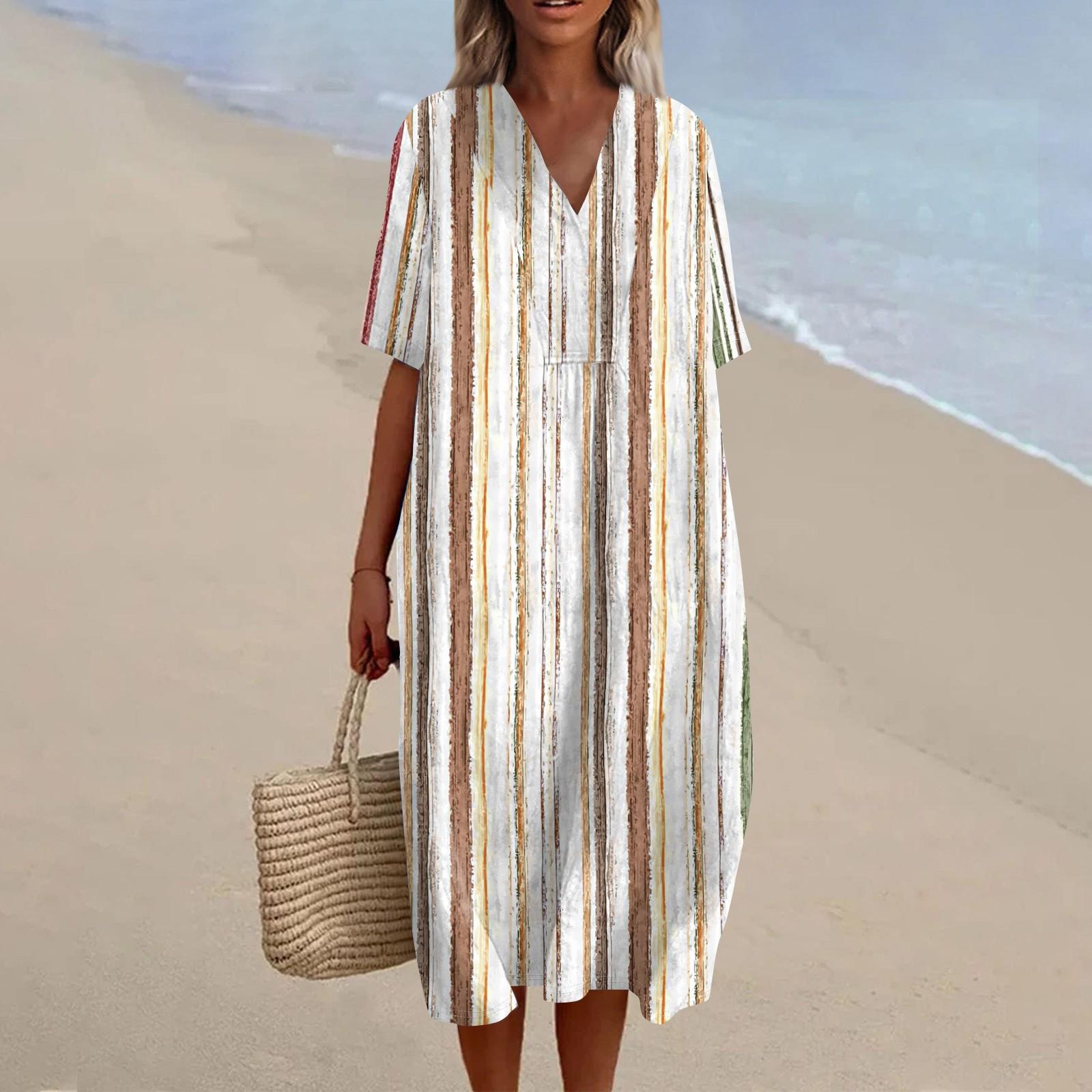 

Женское свободное повседневное модное платье с V-образным вырезом и принтом, пляжная юбка XL белый