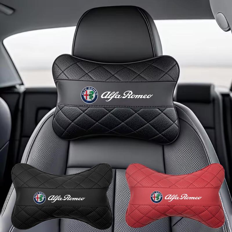 Car Seat Headrest Auto Logo Neck Pillow For Alfa Romeo STELVIO Giulia 159 Giulietta 147 Mito 156 MTO Sportiva Car Accessories