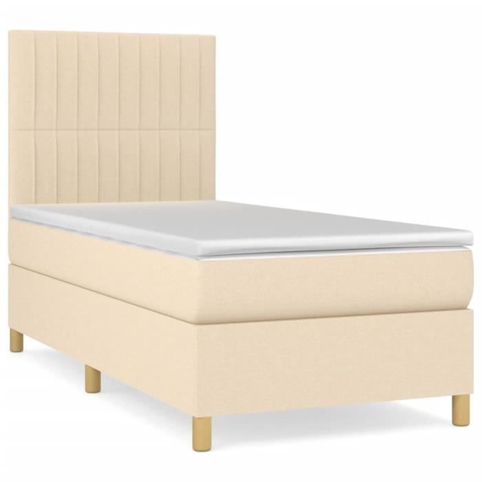 VidaXL Lit à sommier tapissier avec matelas Crème 100x200 cm Tissu - Modèle 3142478