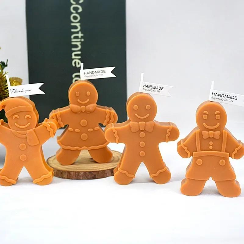 Large Christmas Doll Silicone Candle Mold 3d Gingerbread Man Handmade Gypsum Soap Resin Crafts Molds Home Decoration Gift