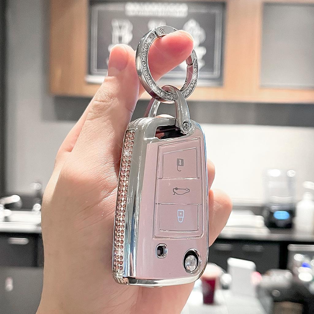 EJJG2 High End Side Diamonds for VW for Volkswagen Golf 7 MK7 Tiguan MK2 for SEAT Ateca Leon FR 2 Ibiza Flip Car Key Case Cover Fob