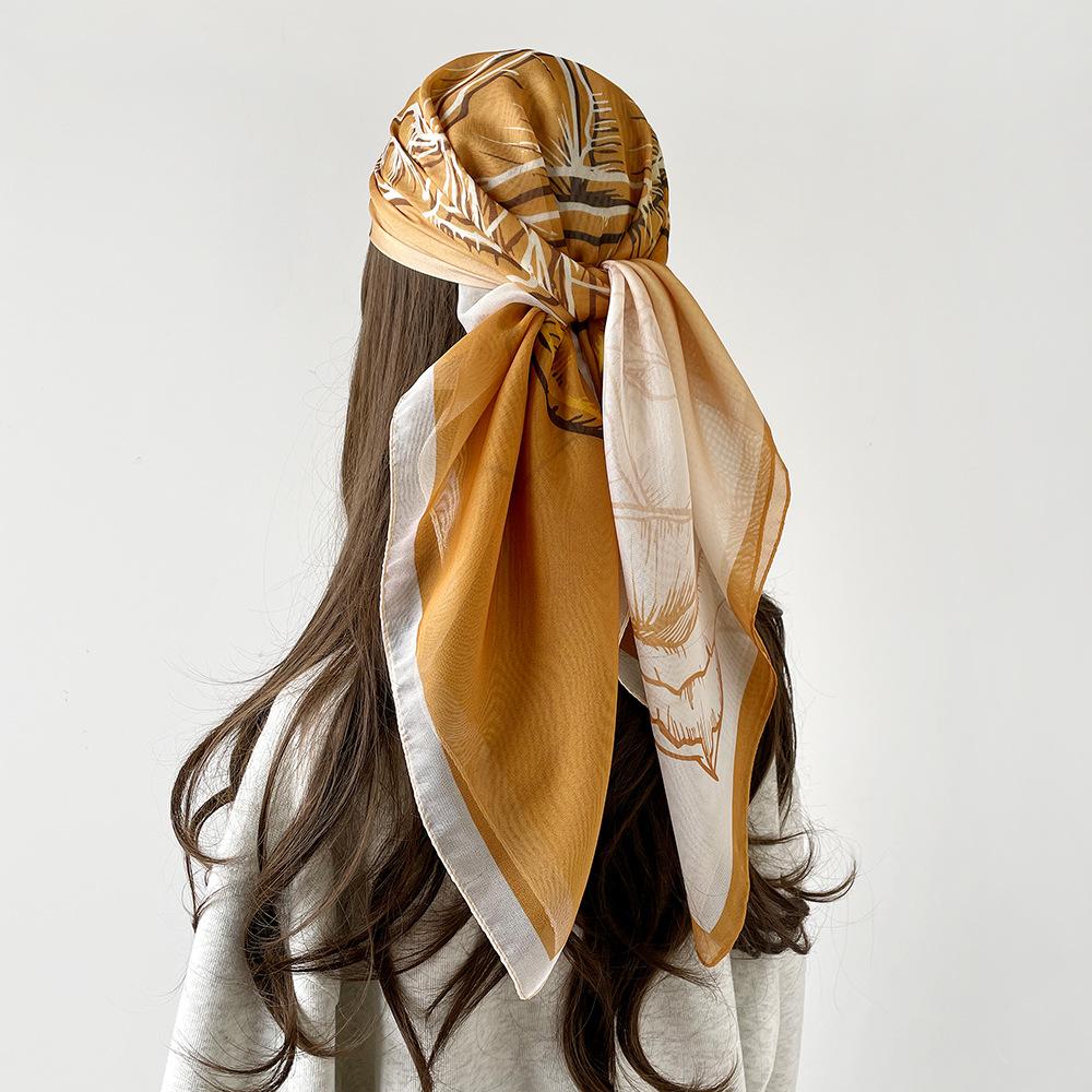 Spring Printed Silk Scarf Square Scarf Premium Sense Wrapping Turban French Gradient Paired with Shirt Thin Sunscreen Scarf