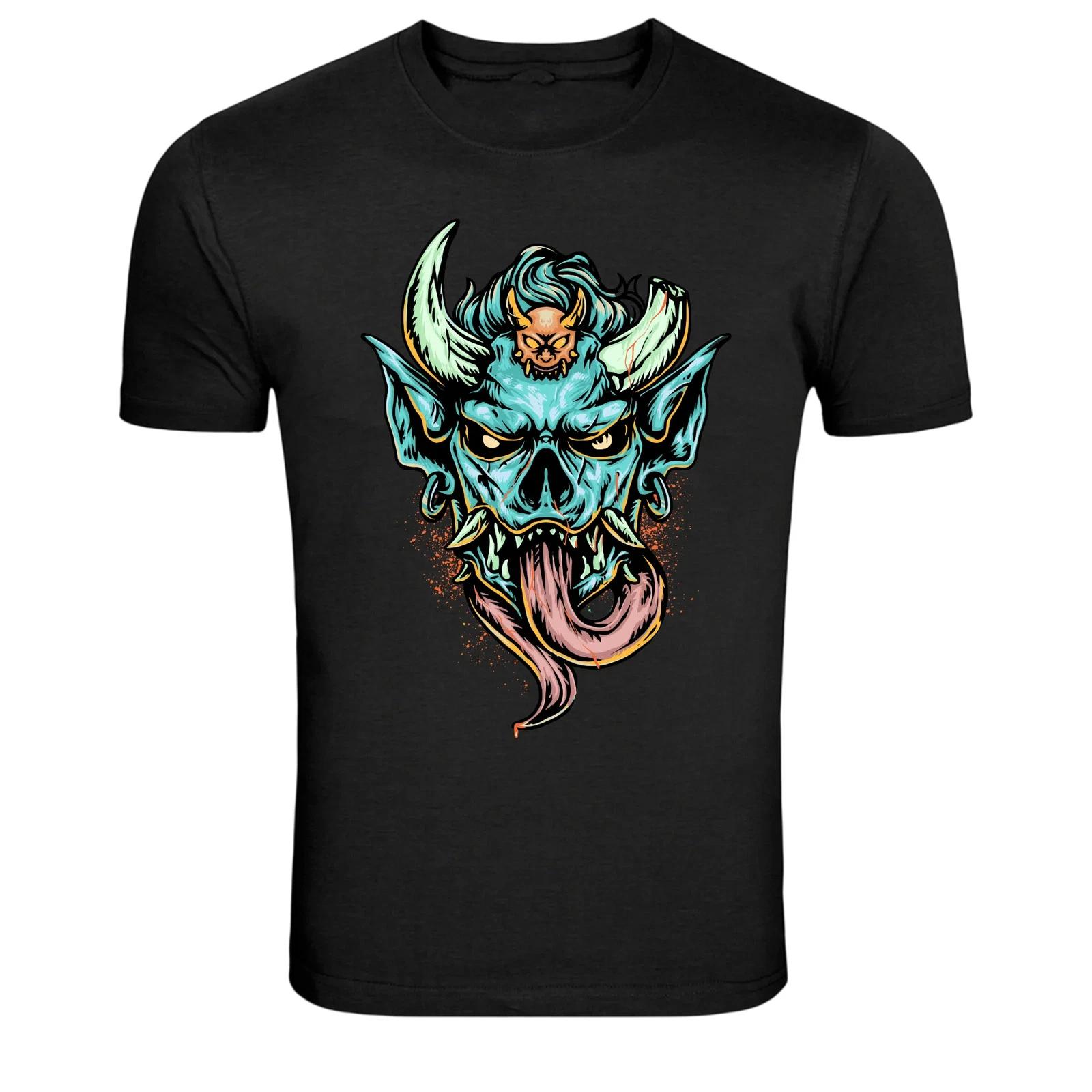 Demon Oni Mask Tongue Out Graphic T-Shirt M