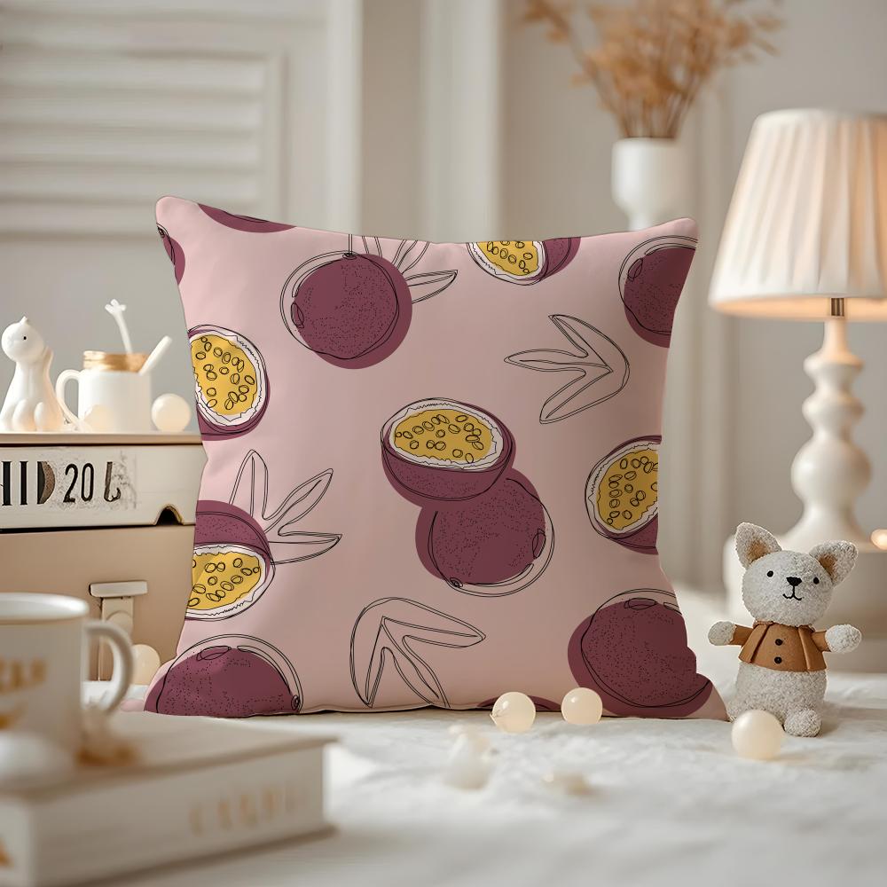 Fruit Print Cushion Cover Anti-dustmite Pillowcase Invisible Zipper Silky Short Plush Sofa Cushion Cover