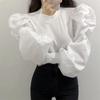 Camicetta a Maniche Lunghe Puff Lavorata a Maglia da Donna Colore Unito Base Maglioni Top Elegante da Ufficio Lavoro Donna Nero Bianco