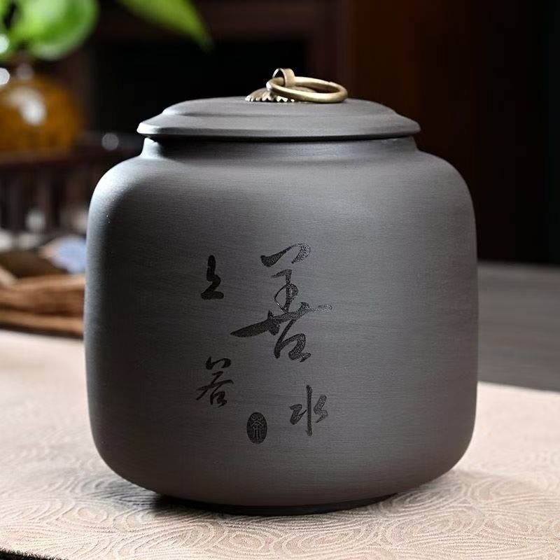 Creative Black purple clay tea can Ceramic Tea pot sealed candy jar ore purple Art tea can Moisture-proof Sealed Storage pot