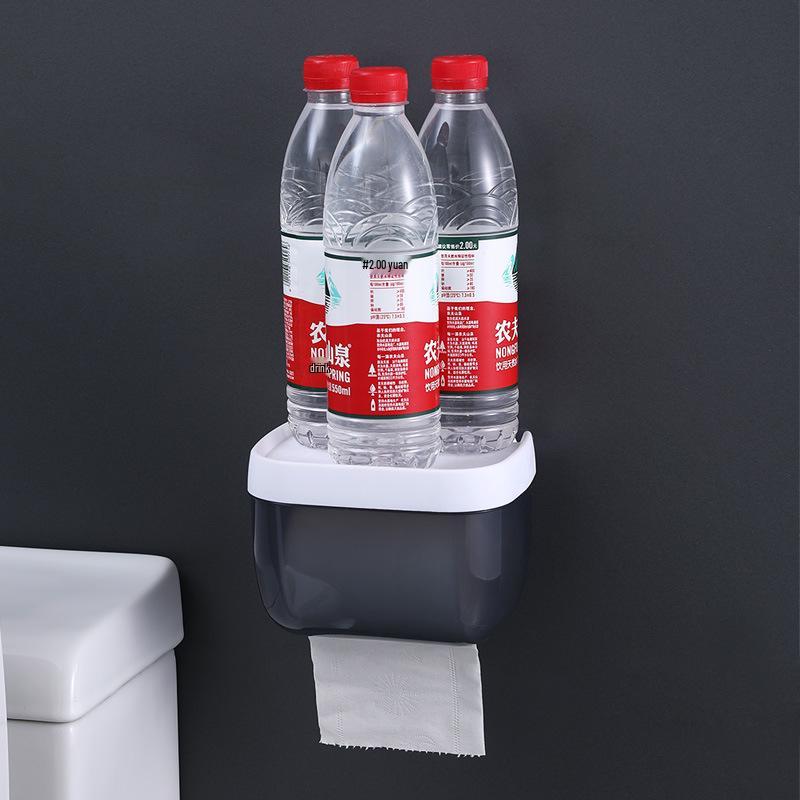 Waterproof Punch-Free Toilet Paper Holder with Storage Rack for Bathroom