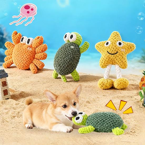 Interaktives Hundestofftier Quietschendes Stofftier Meeresbewohner Weiches Kauspielzeug Schildkröte Krabbe Seestern Welpen Zahnungsspielzeug für mittlere Kauer Indoor-Spiel