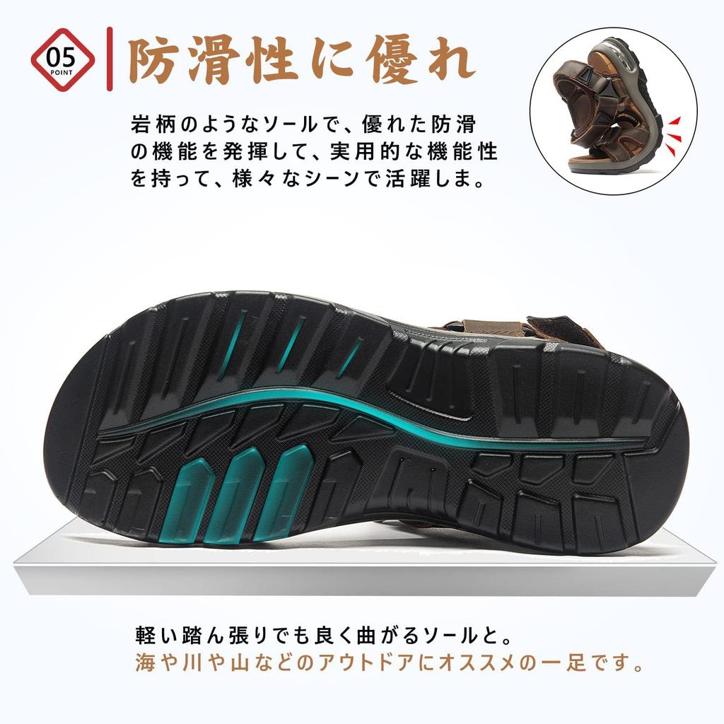 Sports Outdoor Air Genuine Summer Outdoor Easy to Breathable [SOARHOPE] Men's Sandals, Sandals, Cushion, Velcro, Leather, Sandals, Summer, Walking,