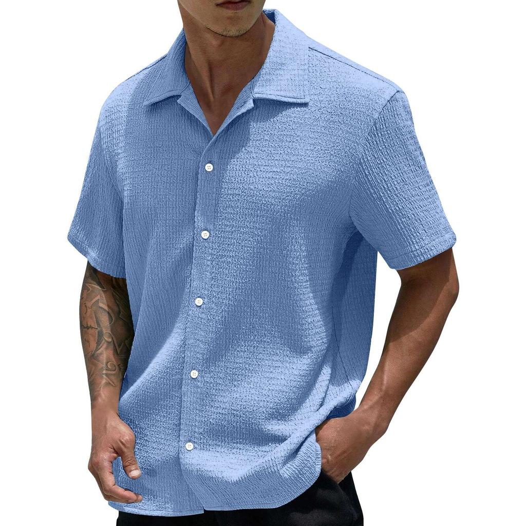 Men's Summer Solid Color Lapel Short-Sleeved Shirt Men's Casual Fashion Short-Sleeved Shirt