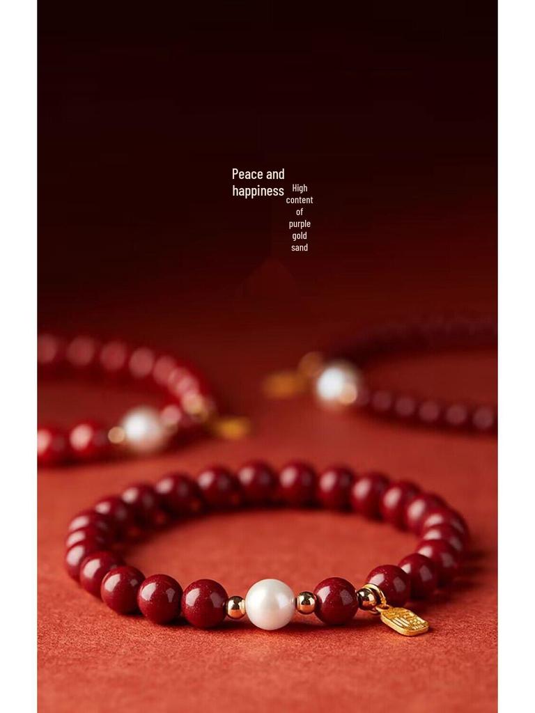 Cinnabar Bracelet Amulet for Women - Purple Gold Sand Beads, Gift for Best Friend or Girlfriend