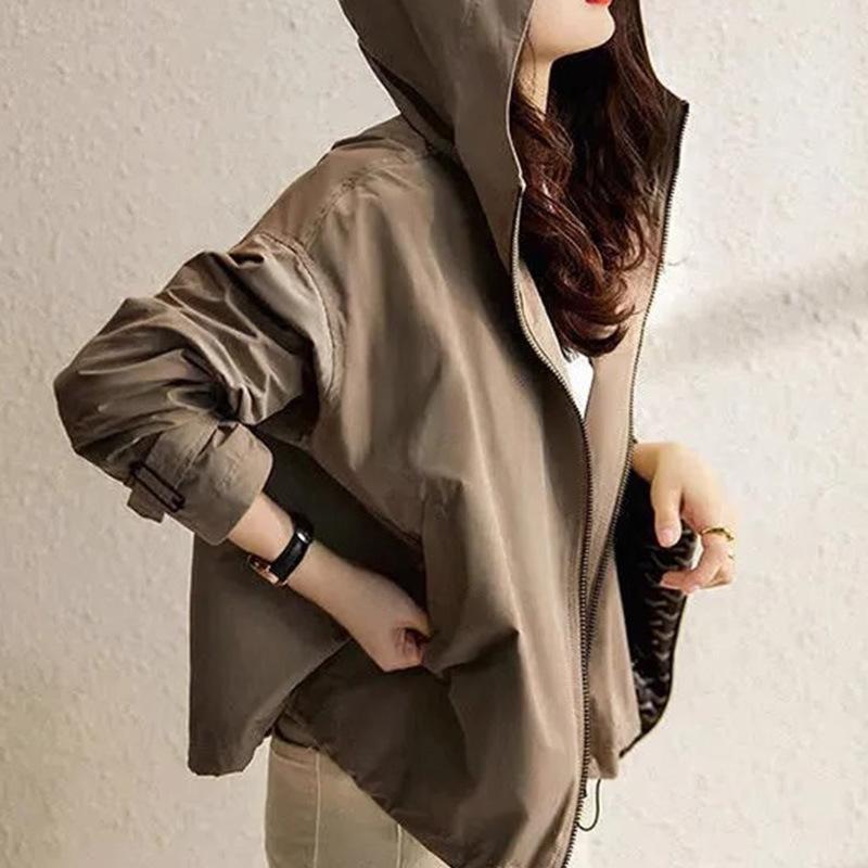 Hooded jacket, high-end short trench coat, baseball jacket, spring and autumn women's jacket