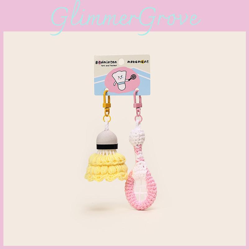 Small Crochet Badminton And Racket Keyring With Plush Material For Fashionable Bag Accessory