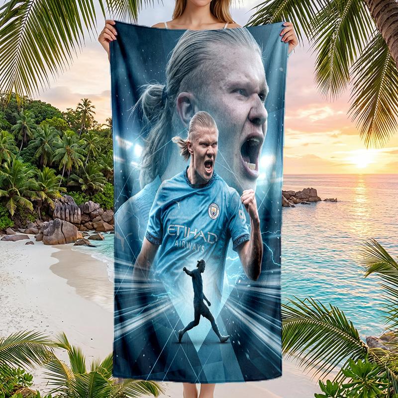 Erling Haaland Druck Schnelltrocknendes Strandtuch Mikrofaser Saugfähig Tragbares Reise-Badetuch