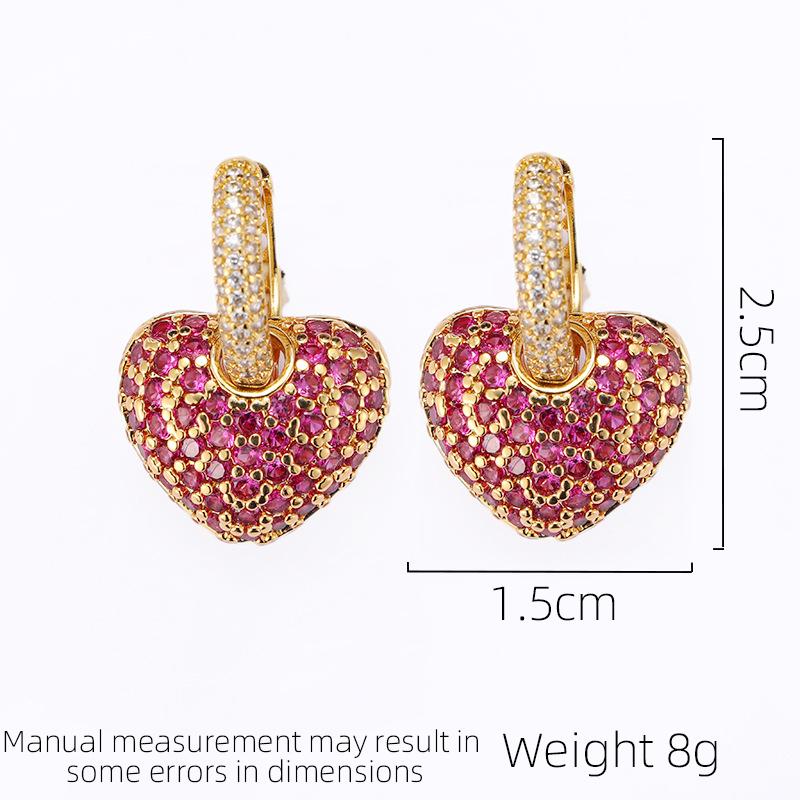 Retro Light Luxury Simple Elegant Fashion Design Love Earrings Copper Plated Red Women's Earrings